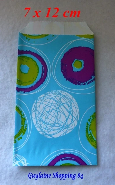 Lot 50 Pochettes Sachets Papier Cadeaux Emballage Fantaisie Bleu 7 X 12 Cm