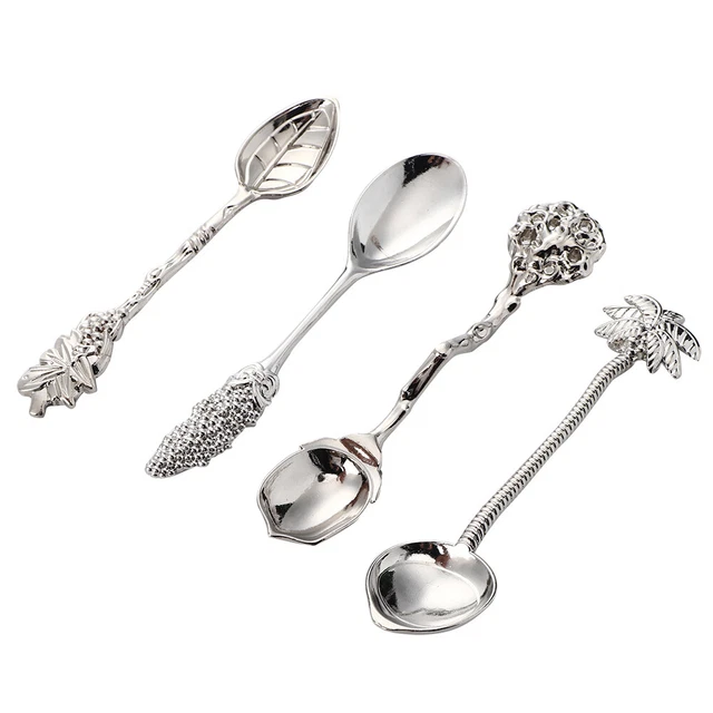 Cuchara de té de café de colección mini aleación (plata) 4 piezas