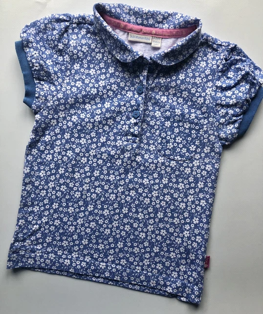 Jo Jo Maman Bebe Girls Blue Floral Polo T Shirt Top 2-3 Years Ex Condition