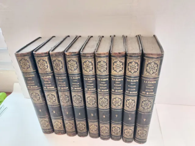 La HARPE, Abrégé de l'histoire générale des voyages, 1834 en 9 volumes reliés