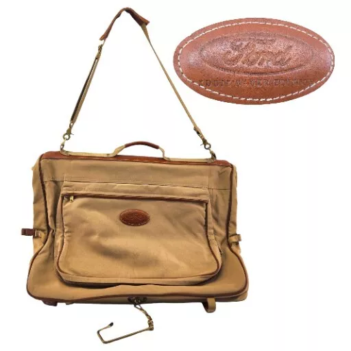 Ford Eddie Bauer Tan Canvas Leather Garment Shoulder Bag Travel Luggage