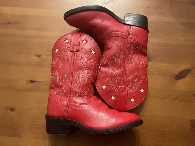 Justin Inlay Star Western Girls Size 11 Cowgirl Red Leather Boots 6006C