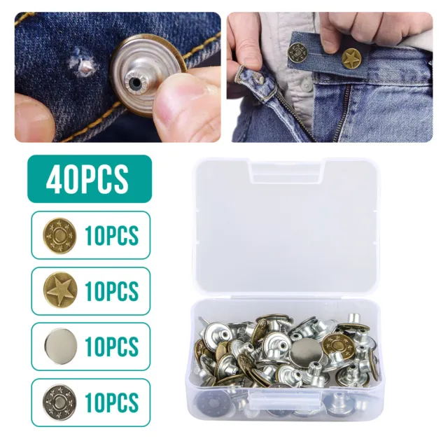40 Sets Metal Jeans Button Tack Buttons Replacement Kit Repair For Sewing Pants