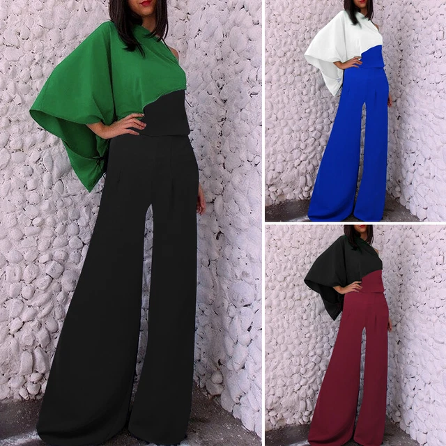 Women Irregular Hem Top Wide Legged High Waist Jumpsuits Wide Leg Trousers Suits