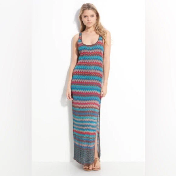 Haute Hippie chevron knit tank maxi dress sleeveless racerback multicolor Size S
