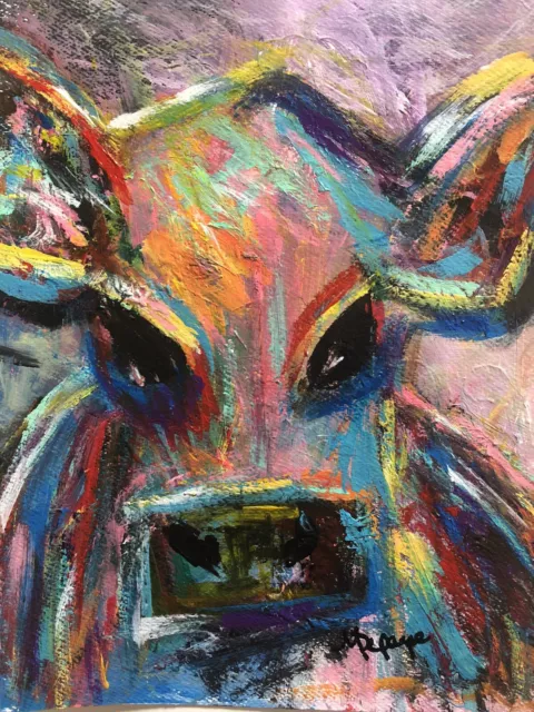 Acrylic “Cute Cow” Painting on 8x10 Canvas By M.G