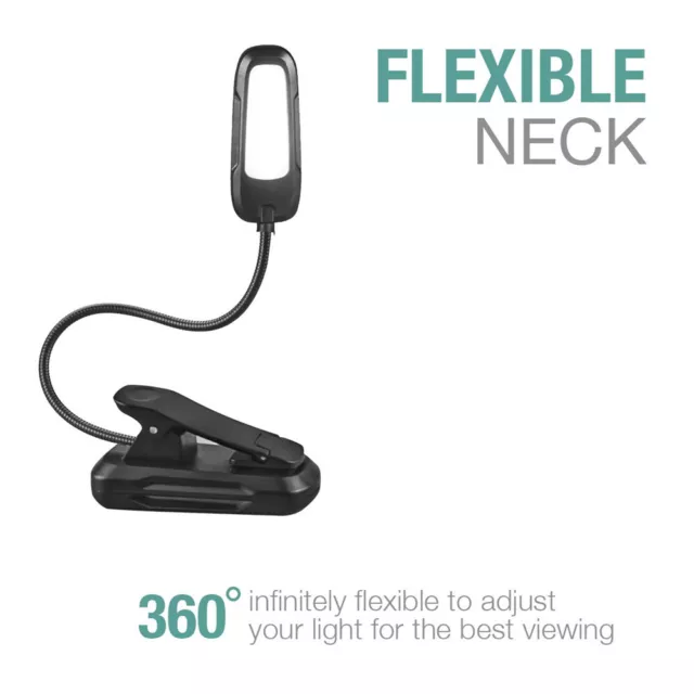 Flexible Rechargeable LED Book Light With 3 Light Modes Easy Clip Reading Lamp 2