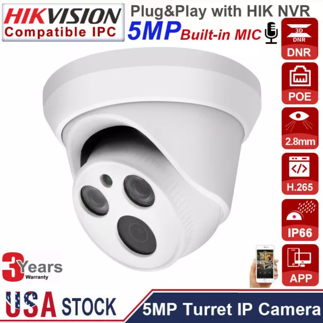 Full HD 5MP HIKVISION Compatible MIC Security Turret IR IP Camera 2.8mm Outdoor