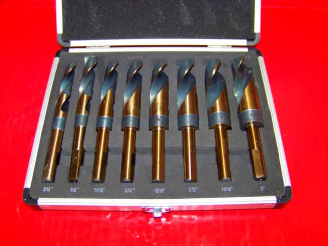 8 pcs Jumbo Silver and Deming Industrial Cobalt Drill Bit Set 1/2" Reduced Shank