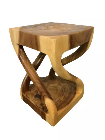 Acacia Wood Pillar Twist Stool 12 X 12 X 18 Teak Oil | Side Table | Plant Stand