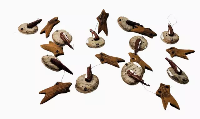 Wood Christmas Garland Snowman Heads Stars 6 Ft Primitive