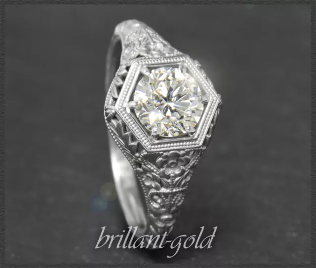 Brillant Antik Jugendstil Design Ring, 0,95ct Diamant in Si, 585 Gold, Weißgold