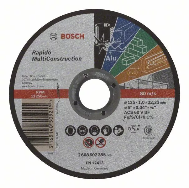 BOSCH 2608602385 Disco corte recto Rapido Multi Construction 125 mm 1,0 mm