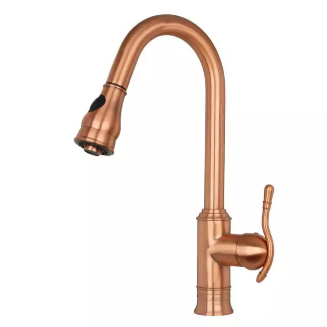 Akicon Pull Down Kitchen Faucet 1-Handle+High-Arc Gooseneck+Swivel Spout Copper