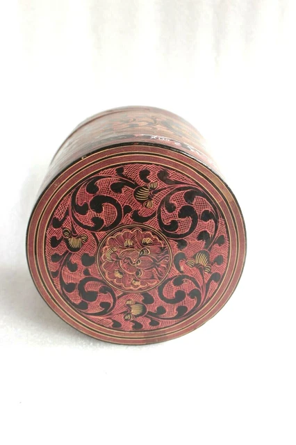 Asian Antique Burmese Betel Nut box, Kun it, Burma Lacquerware Collectible BS-13 3