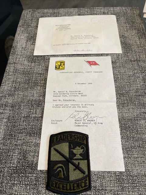 Maj General Robert E Wagner Army Signed Correspondence Letter & Patch