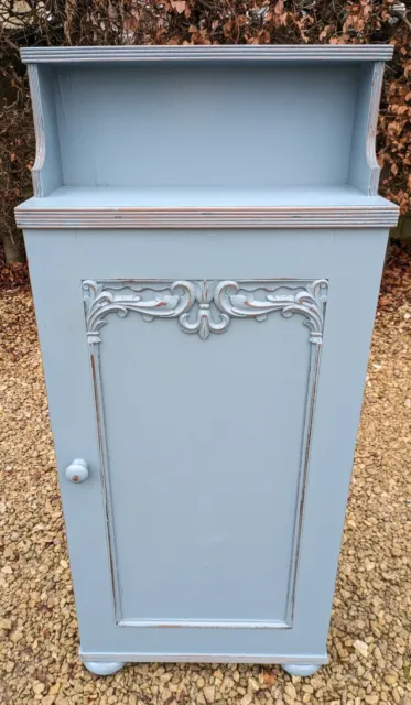 Antique Victorian Tall Slim Lightly Distressed  Cupboard In Duck Egg Blue