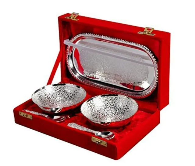 Set di ciotole in ottone placcato argento dal design elegante con scatola...