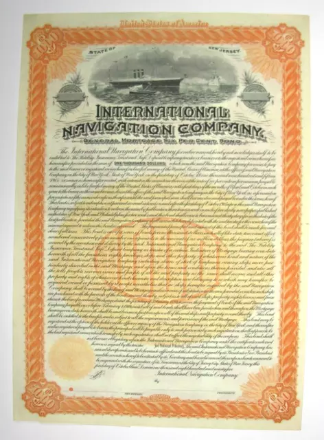 1895 International Navigation Company $1000 Bond SPECIMEN