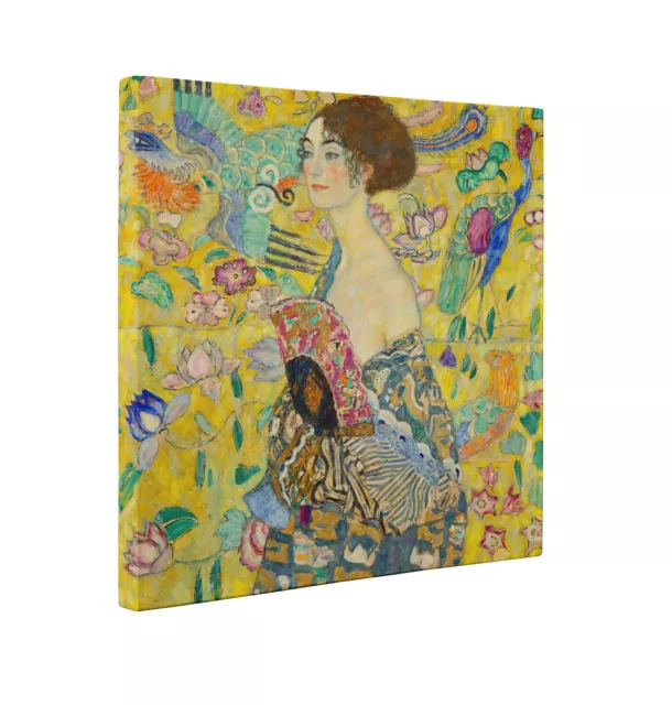 🌹Quadro Klimt Donna con Ventaglio Stampa su Tela Canvas Vernice Pennellate 🌼