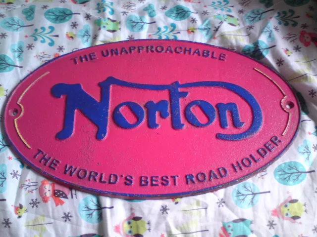 VINTAGE NORTON THE WORLD'S BEST ROAD HOLDER CAST IRON SIGN Motorbike