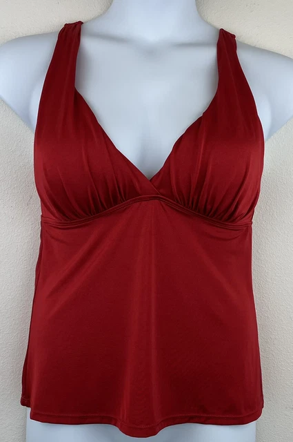 Antonio Melani Halter Tankini Top Red Cinch Tie Back Molded Cup Swim Top Size 14