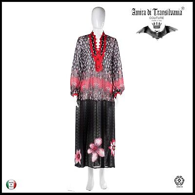 abito donna vestito comodo griff brand moda country provenzale rosso nero fiori
