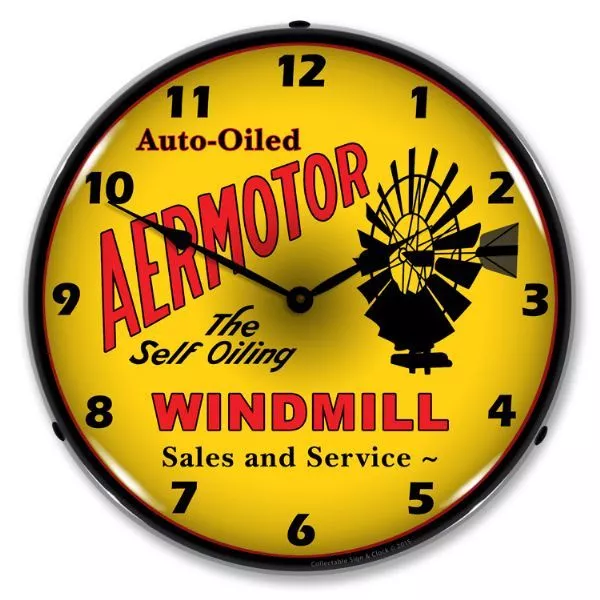 14" Double Bubble Aermotor Windmill Sales Retro Backlit Garage Clock 1507613