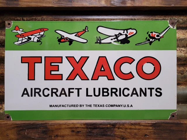 VINTAGE TEXACO PORCELAIN Sign Oil Gas Aviation Airplane Fuel Lubricants ...