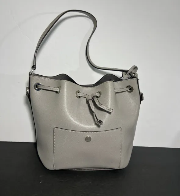 Authentic Michael Kors Grey Saffiano Leather Greenwich Bucket Bag AV1506