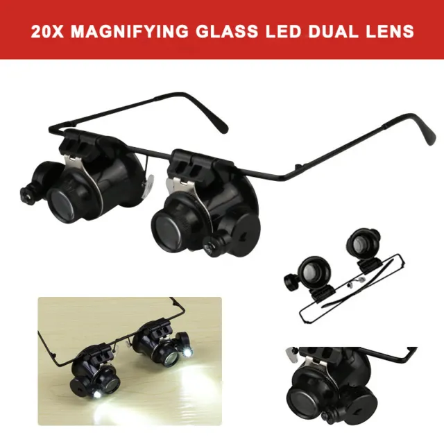 20X Magnifying Glass LED Light Dual Lens Glasses Type Maintenance Inspection