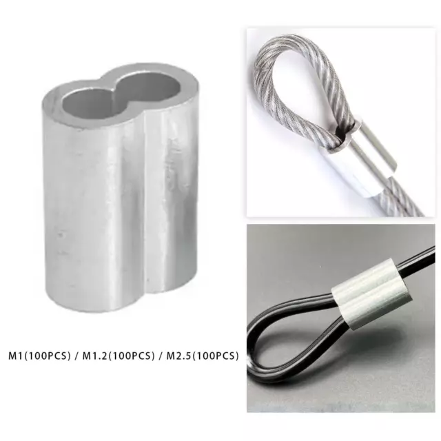 100Pcs Wire Rope Aluminum Sleeve Clip Durable Aluminum Crimping Loop Sleeve
