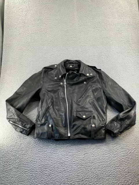 Vintage Schott Perfecto 125 Motorcycle Jacket Black Leather Size 42 Lined USA