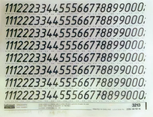 ISONORM ITALIC Numbers (14mm) Small LETRASET Dry Rub On Transfers #3213