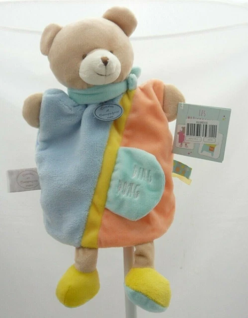 Doudou et Compagnie doudou marionnette ours beige bleu orange