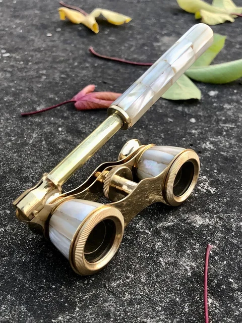 Vintage Brass Opera Glasses Mother of Pearl & Handle Brass ANTIQUE BINACULAR