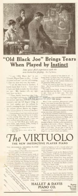 1912 Hallet Davis Virtuolo Player Piano Old Black Joe Brings Tears Magazine Ad