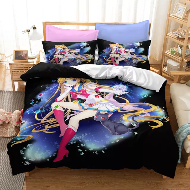 3D Sailor Moon Anime Quilt Duvet Set Bedding Set Pillowcase Single Double Queen 3