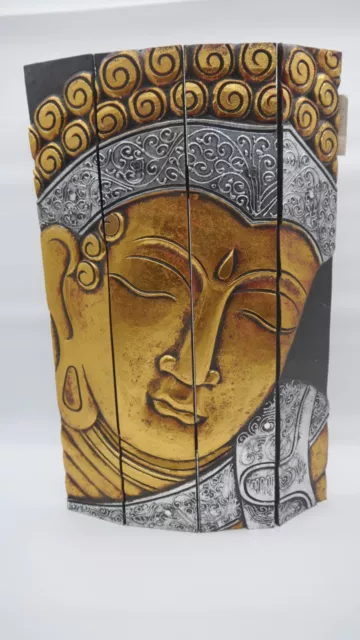 Wandrelief Buddha 4-tlg Tafel Holz Bali Kunst 40x60 cm - NEU