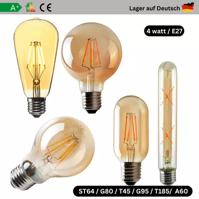 LED Glühbirne E27 Vintage Edison Filament Warmweiß Birne Retro Leuchtmittel 4W