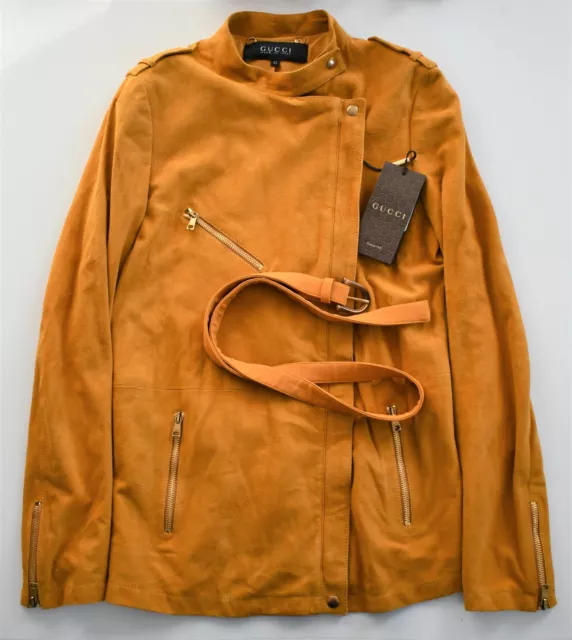 NEW Authentic GUCCI Orange-Brown SUEDE Belted Jacket EUR-42 S