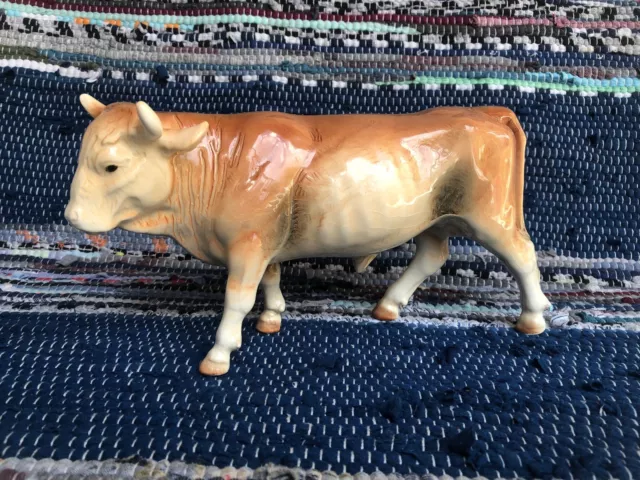 Vintage Rare Painted Ceramic Large Farmyard John Beswick Cattle Bull Cow