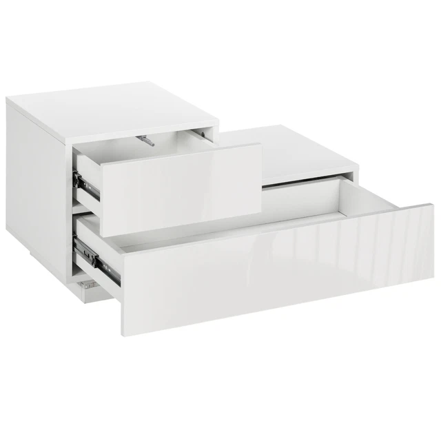 HOMCOM Comodino con 16 Luci LED RGB e telecomando 70x37x38cm Bianco 2 Cassetti