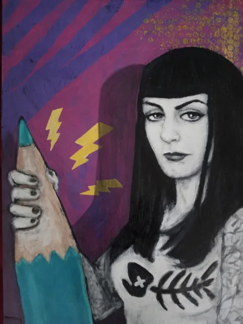 ORIGINAL ACRYLIC PAINTING on wood LOWBROW outsider art pop art portrait GIRL