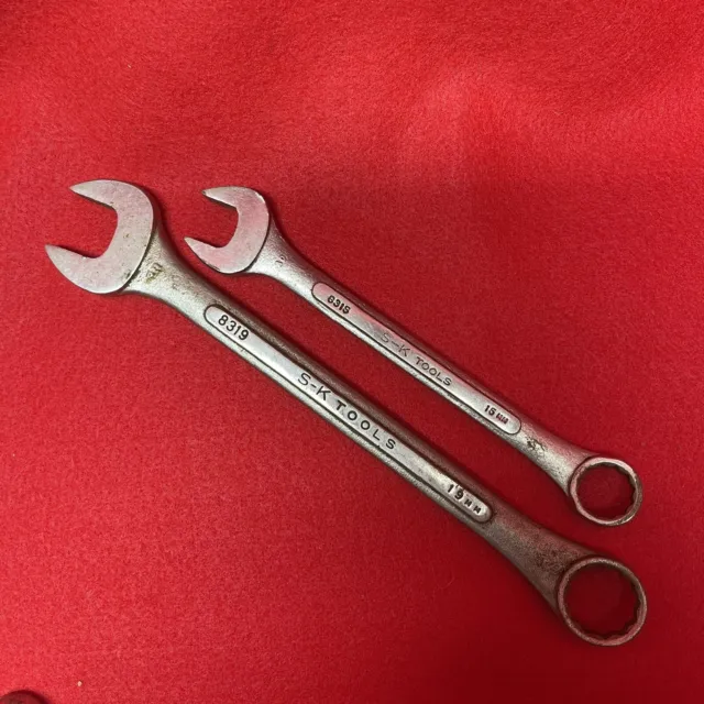 Lot of 2 S-K Tools Vintage Metric Combination Wrenches 19mm & 15mm 8315 8319 USA