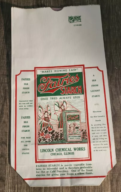 Fairies Starch 5 Lbs Bag Ribbed Heavy Paper Bag 1920s Vintage Advertising NOS