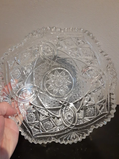 Antique ABP American Brilliant Cut? Glass Hobstar Serving Bowl Centerpiece Fruit