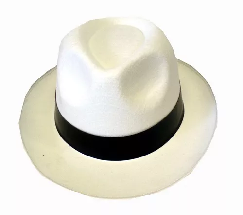 Nuovo Cappello Da Gangster Bianco Adulto Mafia Feltro Trilby Fedora Al Capone Cappelli Eleganti