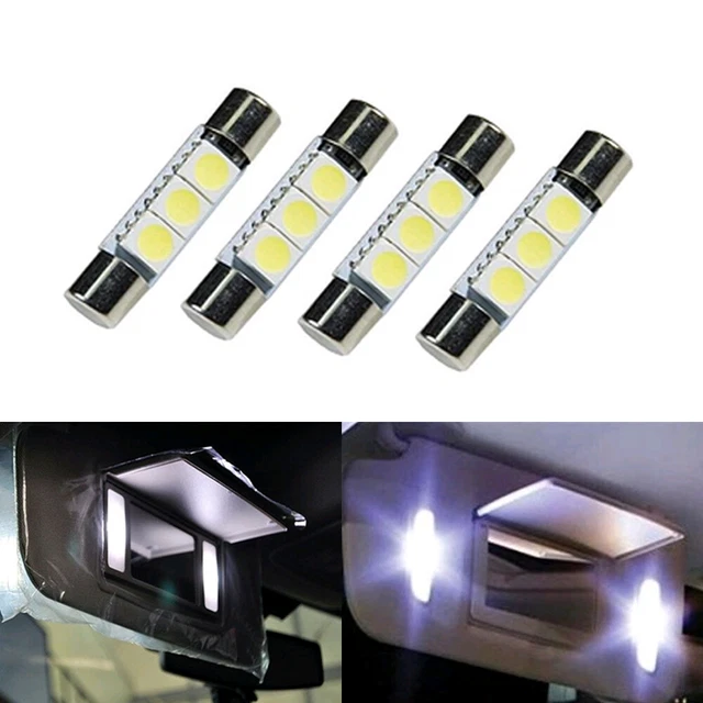 4* White 31mm 3SMD 5050 LED Bulbs Car Sun Visor Vanity Mirror Fuse Light Parts,.