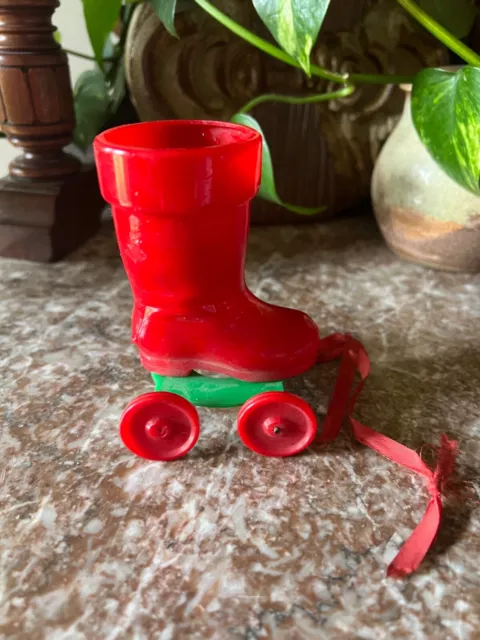 VINTAGE PLASTIC SANTA boot candy container pull-toy on wheels $12.00 ...